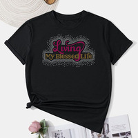 Dieu Jésus Béni Bling Stones Motif Hot Fix Heat Press Fer sur Strass Conceptions de Transfert pour Sweat à Capuche