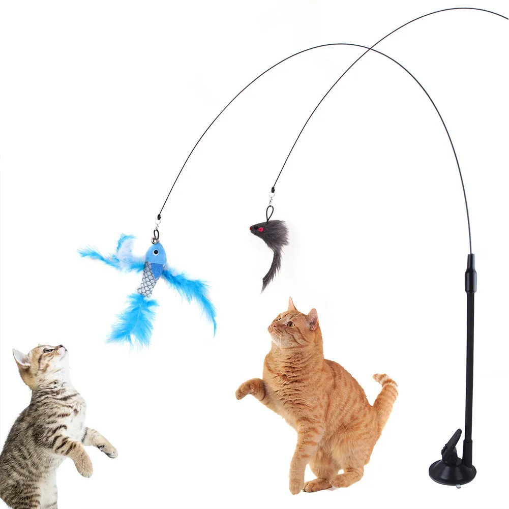 Giocattoli interattivo divertente gatto piuma bacchetta ventosa palla piume sostituzioni con campane per gatti Indoor gattino esercizio