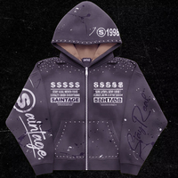 Sweat à capuche zippé sportif épais 550G pour homme, coupe ample, 100% coton, personnalisable avec broderie de lettres et strass, collection Printemps