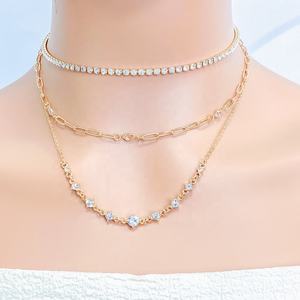 שרשרת ציפוי זהב גיאומטרית עם קריסטל ויהלומים, עיצוב חדש וטרנדי לנשים - Product Image 3