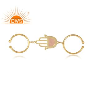 Rose Chalcedony Gemstone Ring Yellow Gold Plated 925 Silver Statement Fashion Girls Ring Jewelry Manufacturer - Product Image 3