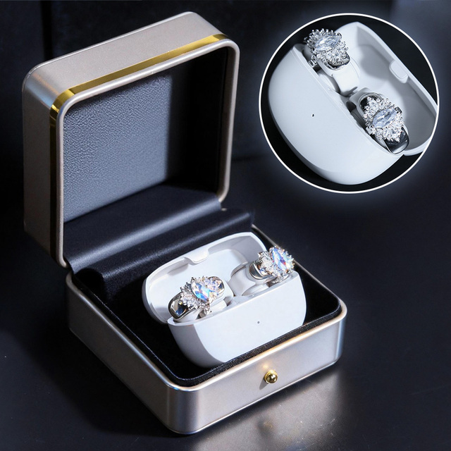 Silnek V12 Jewelry-Inspired Clip-On Earbuds with Removable Diamond for Women Bluetooth Open Ear Headphone Wife Madam Luxury Gift