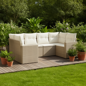 Ensemble de canapés de jardin en rotin beige réglable, mobilier d'extérieur au design contemporain avec coussins - Product Image 2