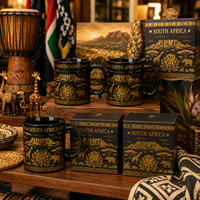 Tasses en céramique souvenirs d'Afrique du Sud, design paysage animalier Protea, pour café et lait, avec boîte cadeau, personnalisation OEM ODM, vente en gros