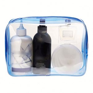 Vacation Travel Bathroom Tidy up Toiletry Transparent Pvc Zipper Portable Blue Cosmetic Bags and <b>Cases</b> - Product Image 1