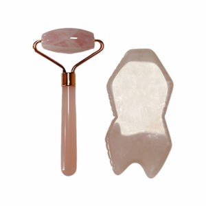 Quartz rose Jade Gua Sha rose Jade Gua Sha pierre blanchissant le visage cristal Guasha et ensemble de rouleaux - Product Image 2