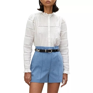 Camicette da donna a manica lunga camicie plissettate con rifiniture in pizzo con <span class=keywords><strong>collo</strong></span> a balze <span class=keywords><strong>camicia</strong></span> da donna - Product Image 2