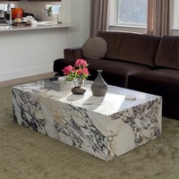 Table basse en marbre Calacatta Viola de luxe nordique, design minimaliste, pour salon et villa, avec socle cube bas