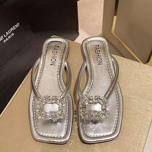 Sandalias de Playa Ligeras y Transpirables con Punta Cuadrada y Hebilla de Diamantes de Imitación, Estilo Coreano, para Mujer - Product Image 1