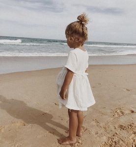 Ropa de Boutique para Niñas al por Mayor, Vestido de Algodón y Lino de Manga Corta con Cárdigan, Estilo Personalizado - Product Image 2