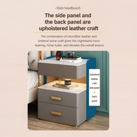 Table de chevet intelligente de luxe moderne avec verrouillage par empreinte digitale, table de nuit grise avec chargeur sans fil LED, assemblée, 3 tiroirs