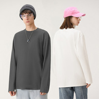 T-shirt homme en coton peigné 100% OEM, coupe ample, manches longues, col rond, uni, style streetwear décontracté.