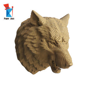 Décoration murale à suspendre fabriquée en usine pour la maison et le bureau, assemblage multi-couches, tête <span class=keywords><strong>de</strong></span> <span class=keywords><strong>loup</strong></span> 3D naturelle, <span class=keywords><strong>puzzle</strong></span> en carton écologique - Product Image 6