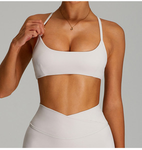 Wholesale Women's Adjustable Cross Back Sports <b>Bra</b> U-Neck <b>Thin</b> <b>Strap</b> Yoga Crop Top Padded Medium Impact Workout Activewear - Product Image 5