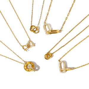 Geometric Double Ring <b>Titanium</b> Steel Necklace With Diamond Inlay For Women Sweater <b>Chain</b> Gift Jewelry - Product Image 5