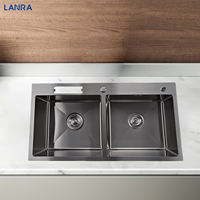 Évier de cuisine double bol Desgin Topmount avec porte-couteau Évier de cuisine rectangulaire multifonctionnel gris