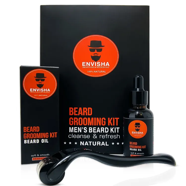 men's skin care products 2pcs custom beard growth kit derma roller and growth oil men beard care set