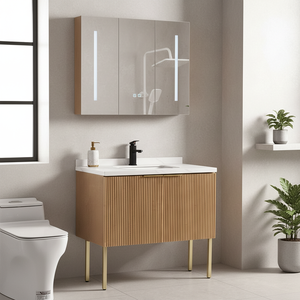 Armoire à miroir LED murale <span class=keywords><strong>de</strong></span> style moderne avec bassin en céramique MDF Mobilier <span class=keywords><strong>de</strong></span> <span class=keywords><strong>salle</strong></span> <span class=keywords><strong>de</strong></span> <span class=keywords><strong>bain</strong></span> sur pied - Product Image 1