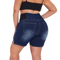 Shorts en jean taille haute pour femme grande taille, coupe slim, délavage clair, élastique latéral, longueur mi-cuisse, style décontracté – Nouvelle collection