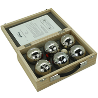 Boules de pétanque en métal argenté de 73 mm, lot de 6 boules de bocce dans une boîte en bois, jeu de jardin classique