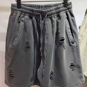 <b>Men</b> Vintage Washed Ripped Cotton Shorts Oversized Baggy <b>Cropped</b> Drawstring Casual Streetwear <b>Pants</b> OEM Custom Logo - Product Image 2