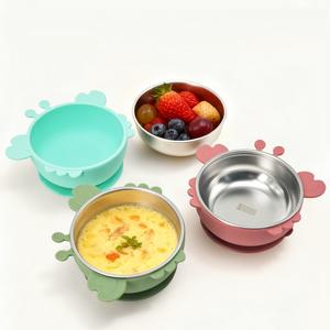 ชุดอาหารเด็กและเด็กเล็ก 8 ชิ้น ทำจากสแตนเลส 304 พร้อมจานแบ่งช่อง ชาม ผ้ากันเปื้อนแบบมีกระเป๋า ไม่แตกหัก ปลอดภัยสำหรับเครื่องล้างจาน - Product Image 4