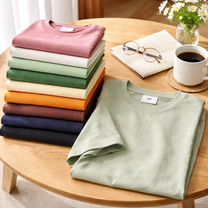 เสื้อยืดคอกลมแขนสั้นผู้ชาย ผ้าฝ้าย 100% สีพื้น ทรงปกติ สวมใส่สบาย ระบายอากาศได้ดี ผ้าเจอร์ซีย์ถัก ย้อมสีเรียบ - Product Image 1