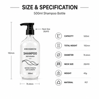 Bouteille de 500 ml en PET transparente pour shampoing, gel douche, après-shampoing, rechargeable, avec pompe distributrice transparente, pour la maison et le salon