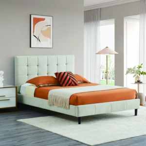 Cadre de <span class=keywords><strong>lit</strong></span> en tissu blanc capitonné de style nordique pour <span class=keywords><strong>2</strong></span> personnes, tailles Queen et King, 1,6 m – Vente en gros directe usine - Product Image 4