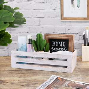 Lot de 2 paniers de rangement en bois blanc pour salle de bain Porte-papier hygiénique élégant avec décor pour le dos de la toilette Article décoratif - Product Image 6