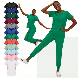 Women's Scrub Suit Set Short Sleeve Knitted Breathable Work Uniforms For Clinic Hospital Grooming Salon Pet Care - Product Image 2