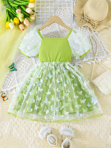 <span class=keywords><strong>Vestito</strong></span> Estivo 2026 per Bambine con Farfalle e Maniche Corte a Sbuffo, Design Patchwork - Product Image 4