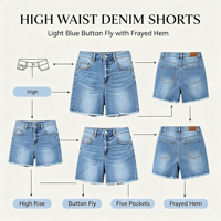 Shorts en jean taille haute pour femme, à ourlet effiloché, coupe mi-cuisse, en denim extensible, été, vente en gros