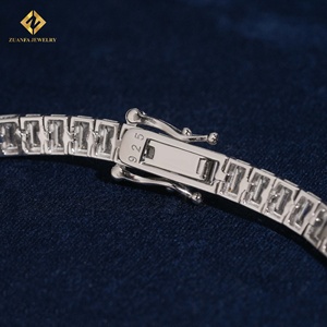 ZUANFA JEWELRY Pulsera de tenis unisex de moissanita con corte esmeralda de 2*4mm, estilo clásico, de plata 925 bañada en rodio - Product Image 5