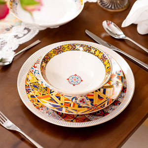 Ceramic Tableware <b>Set</b> of Four Steak Dishes Bohemian Style Colorful Artistic <b>Dinnerware</b> <b>for</b> Household Wedding and Restaurant - Product Image 1