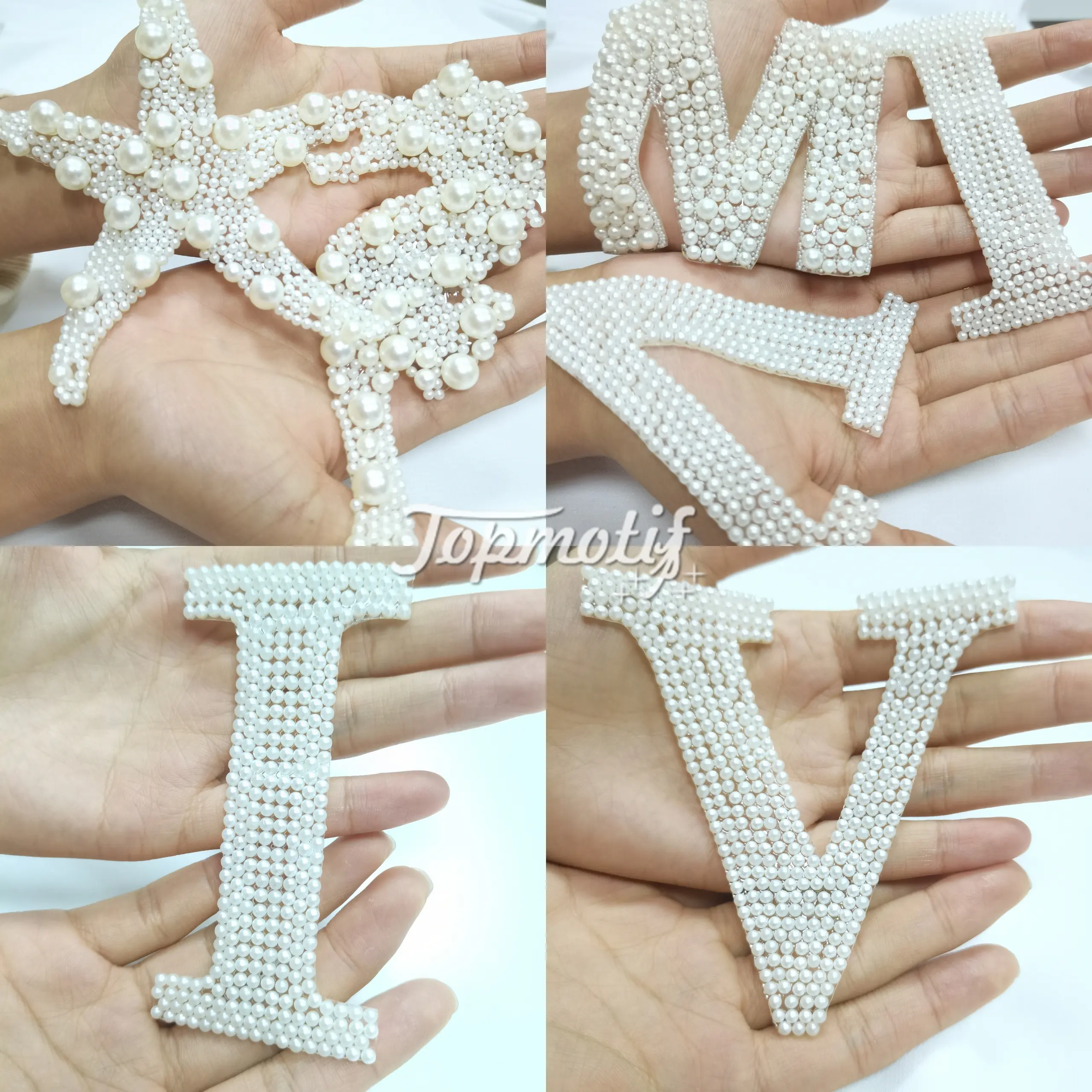 Wholesale Alphabet Pearl Rhinestone Letter Patch Applique 3D Handmade Patches Diamond Pearl Patches