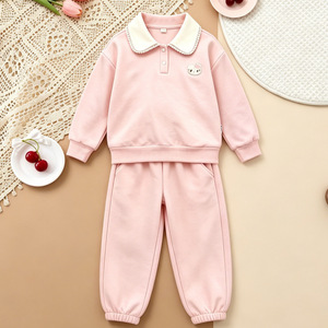 Completo da <span class=keywords><strong>bambina</strong></span> transfrontaliero 26 Autunno: <span class=keywords><strong>Felpa</strong></span> con colletto a risvolto e pantaloni jogger a maniche lunghe con colletto polo - Product Image 5