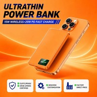 Batterie externe magnétique sans fil de poche 5000 mAh, coque en alliage d'aluminium, charge rapide sans fil 15W, charge rapide PD 20W, vente en gros B2B OEM/ODM