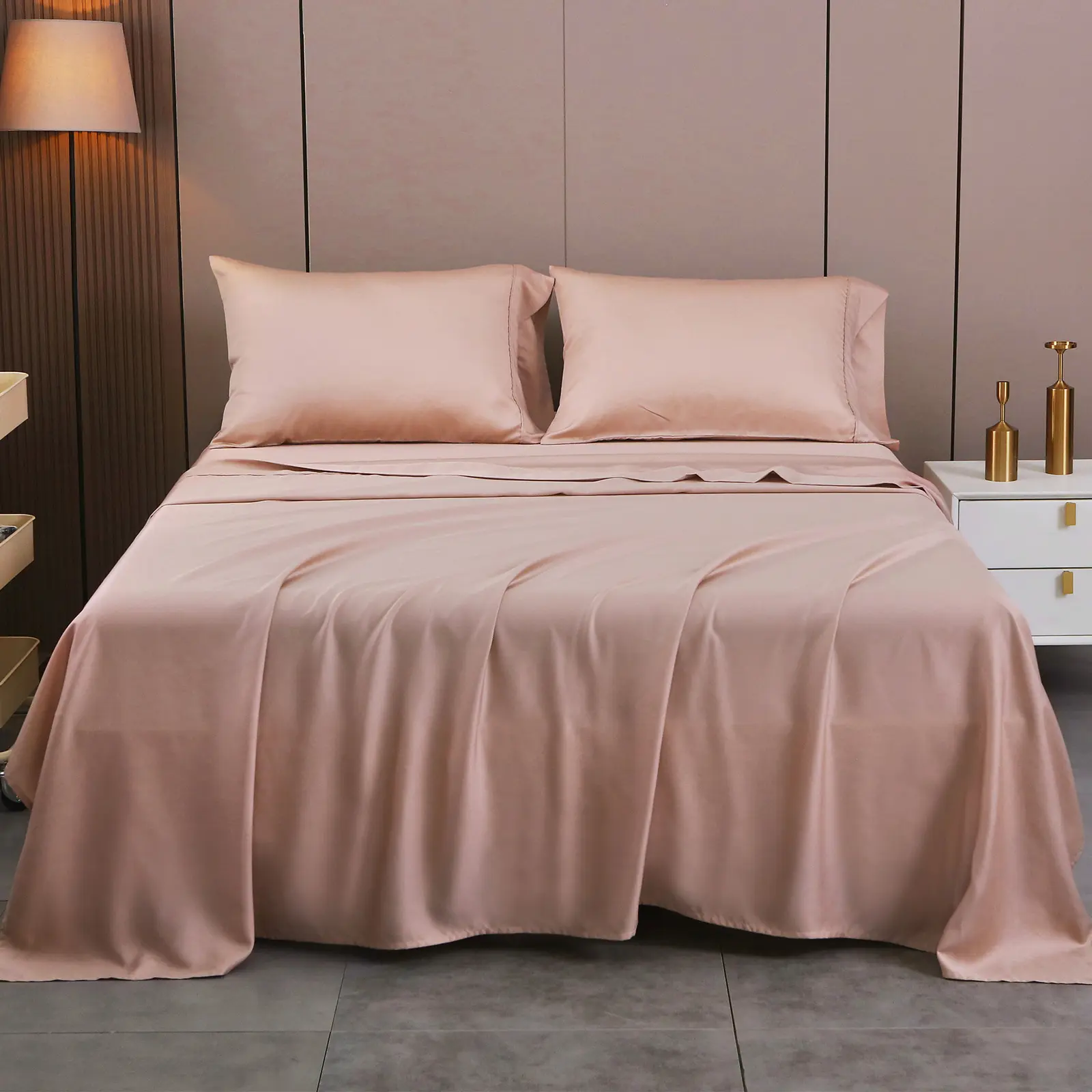 Vente en gros Drap de lit en soie biologique Drap de lit en viscose de bambou Draps en viscose de coton lyocell Ensemble de draps de lit en bambou