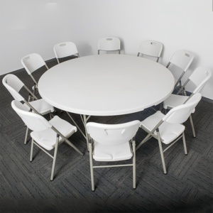 Table ronde <span class=keywords><strong>de</strong></span> mariage pliable en plastique blanc Mesa redonda plegable en HDPE bon marché en gros pour la location en plein air, la fête et la restauration événements - Product Image 6