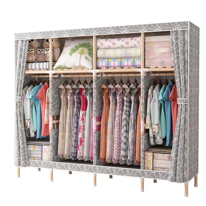 205cm Hot Sell Nordic Furniture Portable Cloth Wardrobes Big Sized Clothes Fabric Wardrobe Organizer Rack with Zipper