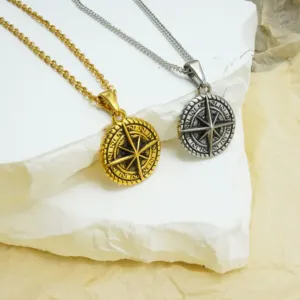 2024 New Style Real Gold Plating Round Pendant Necklace Stainless Steel Joyeria De Moda Compass Pendant Necklace