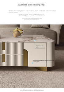 Mesa de <span class=keywords><strong>TV</strong></span> Móvil Blanca y Dorada con Chimenea, Soporte para <span class=keywords><strong>TV</strong></span> de 75 Pulgadas con Chimenea y Mesa de Centro - Product Image 4