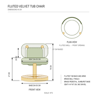Chaise de salle à manger en velours pivotante à 360°, réglable en hauteur, dossier cannelé, base en laiton brossé, moderne, sur mesure