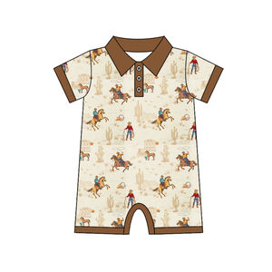 SR3883 custom Infant baby brown horse print kids girl wholesale romper short sleeve jumpsuit child set - Product Image 1