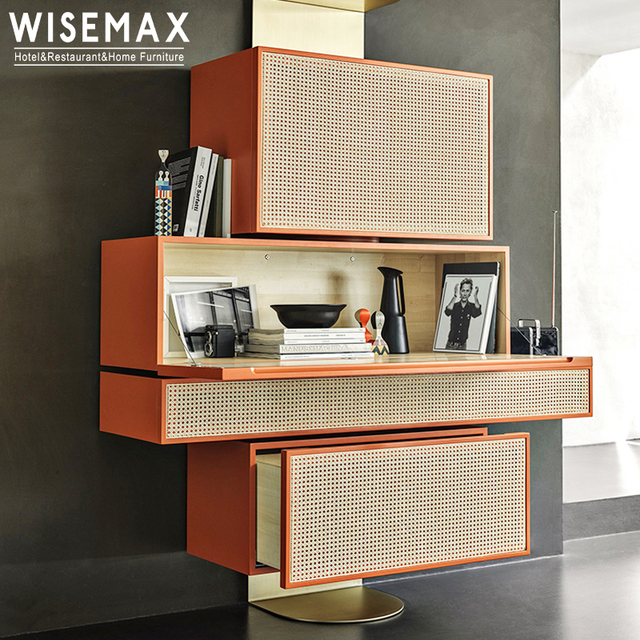 WISEMAX FURNITURE Japanese Style Rattan Console Cabinet Luxury Home Living Room Storage Wooden Cabinet for Hotel