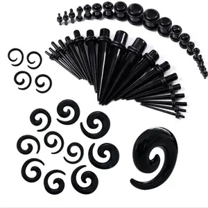 54PC Pengukur Kit Telinga 14G-00G Acrylic Spiral Taper Colokan Body Piercing Set