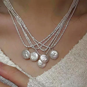 قلادة لؤلؤ المياه العذبة بطبقة مزدوجة للنساء من الماس الطبيعي النحاس على شكل فراشة سلسلة الخيزران قلادات مطرزة بالخرز - Product Image 4