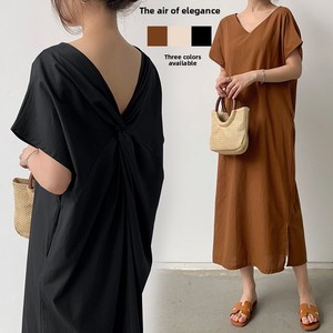 Nuovo Abito Lungo Estivo da Donna alla Moda, Stile Retrò con Nodo Francese, Indossabile Fronte-Retro, Casual e Comodo, a Maniche Corte, per Spiaggia, Feste e Uso Quotidiano - Product Image 2