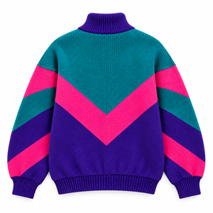 Custom OEM <b>Men</b> Vintage Color Block <b>Zip</b> <b>Up</b> Knit <b>Cardigan</b> Winter Stand Collar Knit Jacket - Product Image 3
